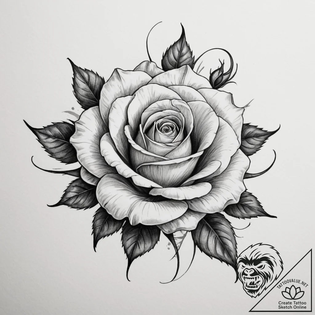 Tattoo sketch a full blooming rose in waterco... - tattoo sketch (№1754874474_0, 11.08.2025 01:07) — tattoovalue.net