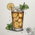 A glass of iced tea with lemon and mint, cond… – tattoo sketch (№1754875470_0, 11.08.2025 01:24) — tattoovalue.net