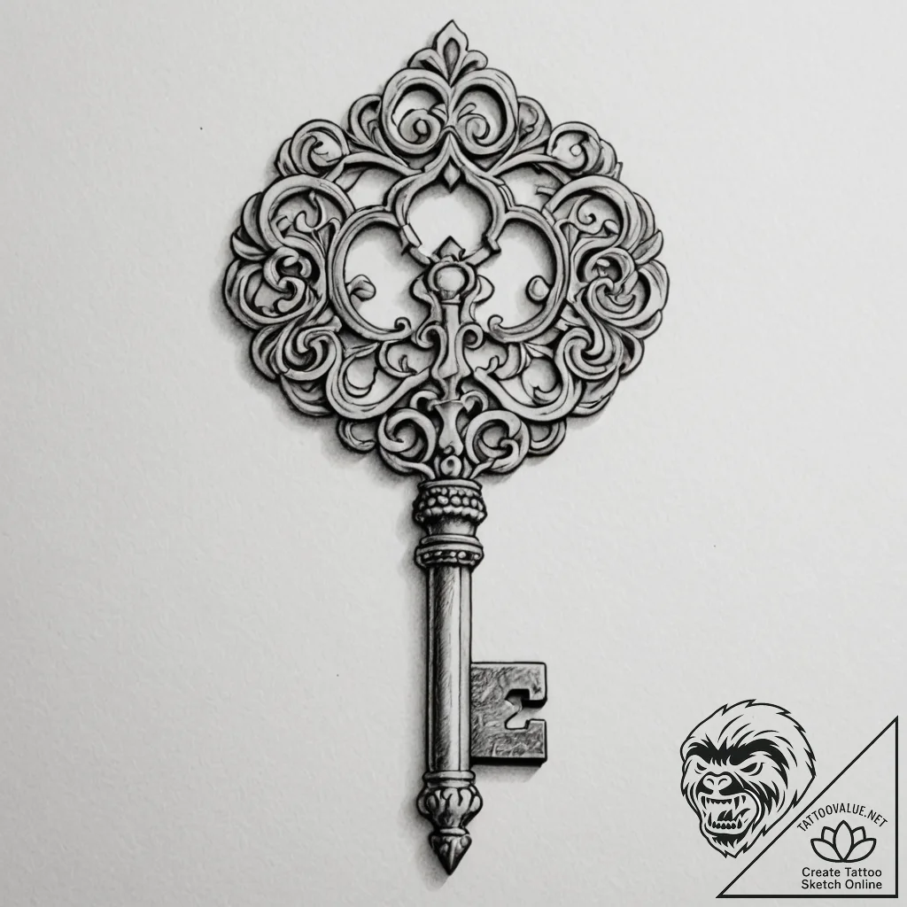 Tattoo design a key, intricate and strong, re... - tattoo sketch (№1754875866_0, 11.08.2025 01:31) — tattoovalue.net