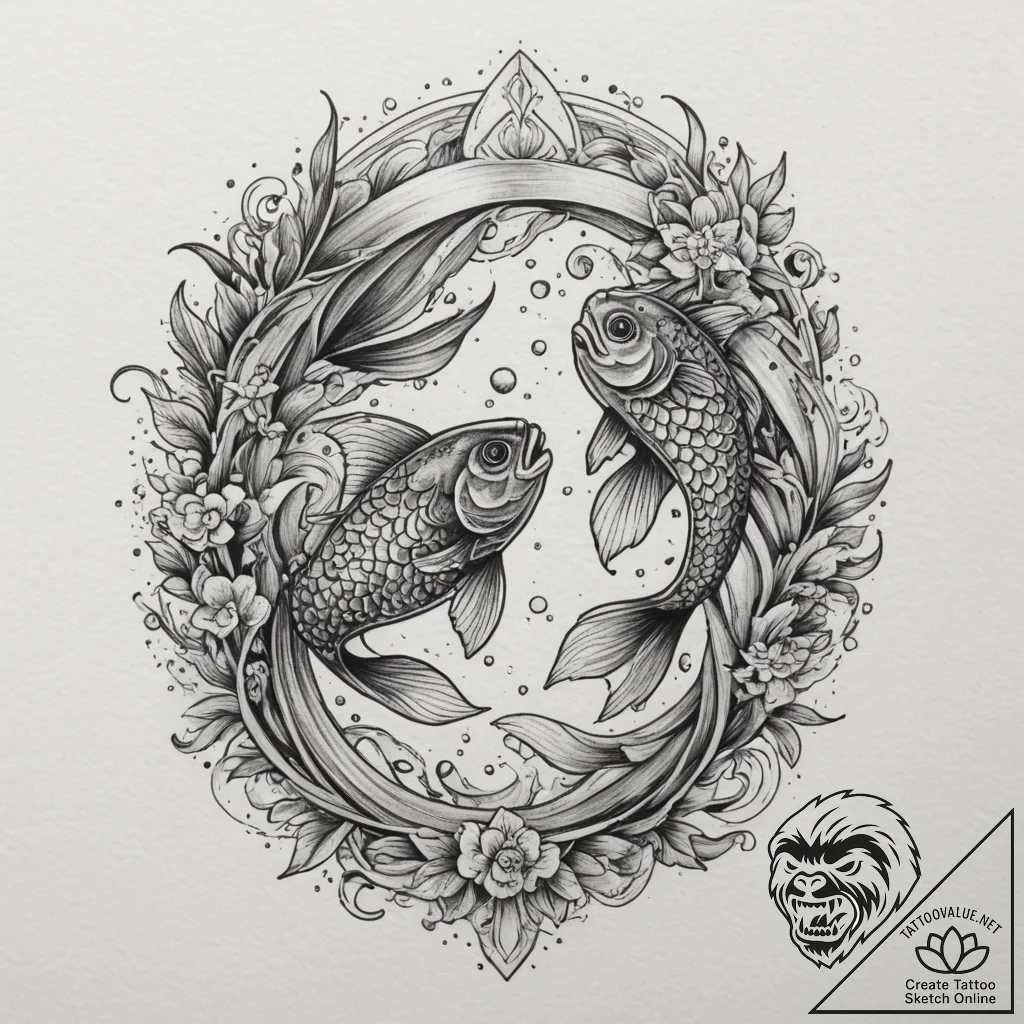 Tattoo design pisces fish, sketched with over... - tattoo sketch (№1754876063_0, 11.08.2025 01:34) — tattoovalue.net