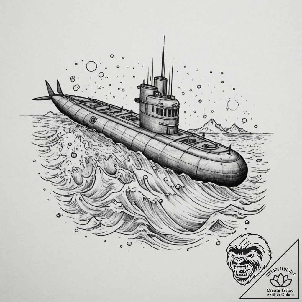 A submarine surfacing in the arctic, breaking... - tattoo sketch (№1754876260_0, 11.08.2025 01:37) — tattoovalue.net