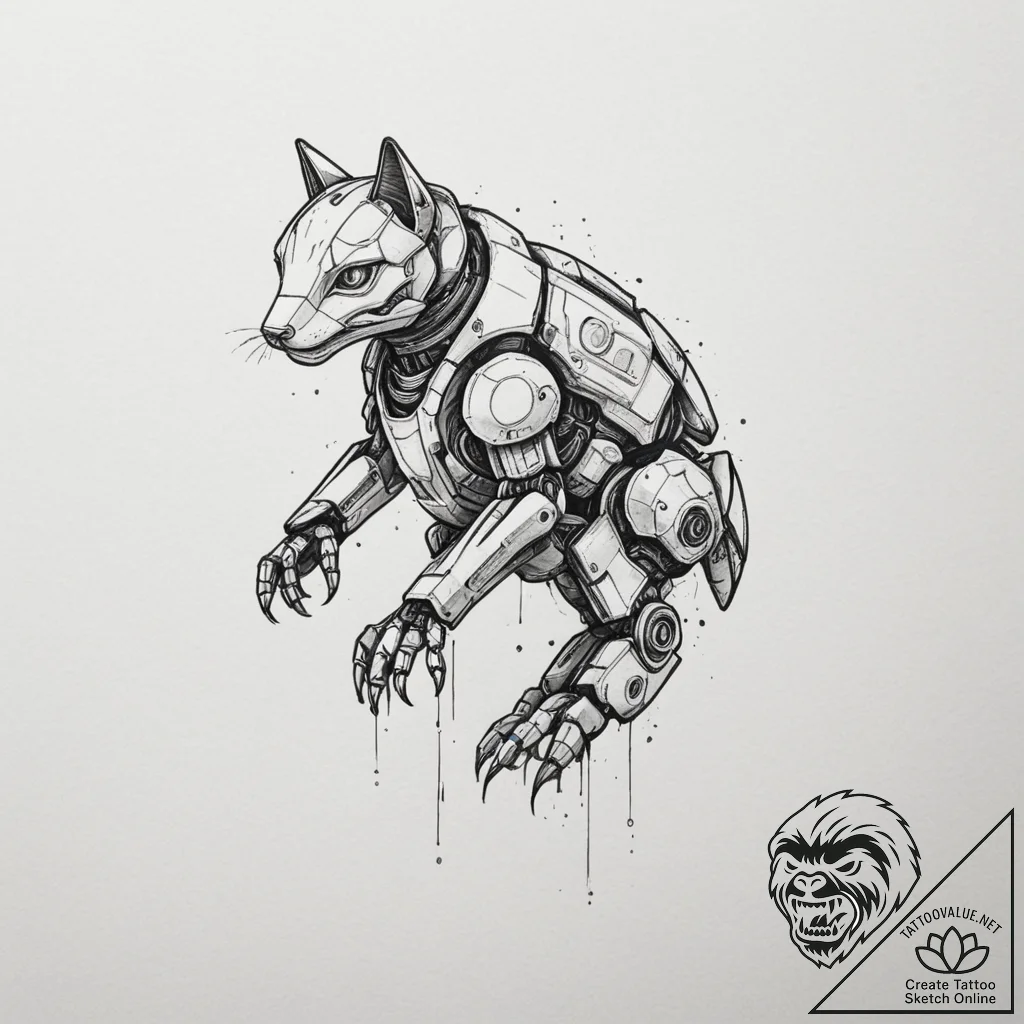 Tattoo design a robotic animal companion, sle... - tattoo sketch (№1754876459_0, 11.08.2025 01:40) — tattoovalue.net
