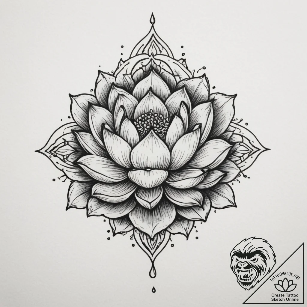 Tattoo sketch a stylized lotus flower bloomin... - tattoo sketch (№1754876657_0, 11.08.2025 01:44) — tattoovalue.net
