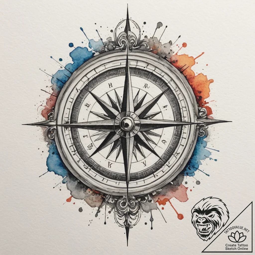 Tattoo design a compass pointing "home" with... - tattoo sketch (№1754877055_0, 11.08.2025 01:50) — tattoovalue.net