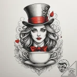 The mad hatter’s tea party, tattoo drawing ou… – tattoo sketch (№1754877253_0, 11.08.2025 01:54) — tattoovalue.net
