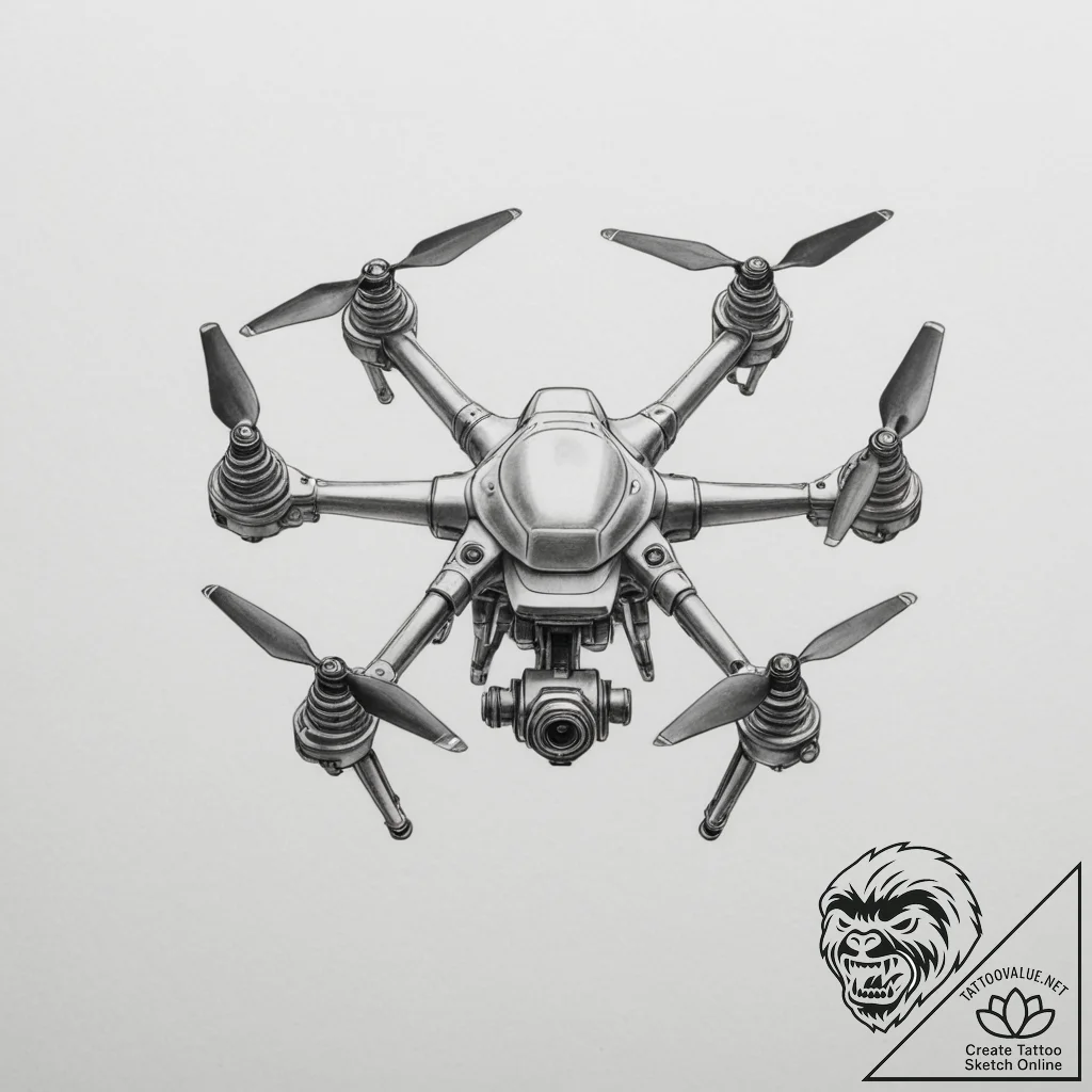 Tattoo sketch a stylized drone, vigilant and... - tattoo sketch (№1754877651_0, 11.08.2025 02:00) — tattoovalue.net