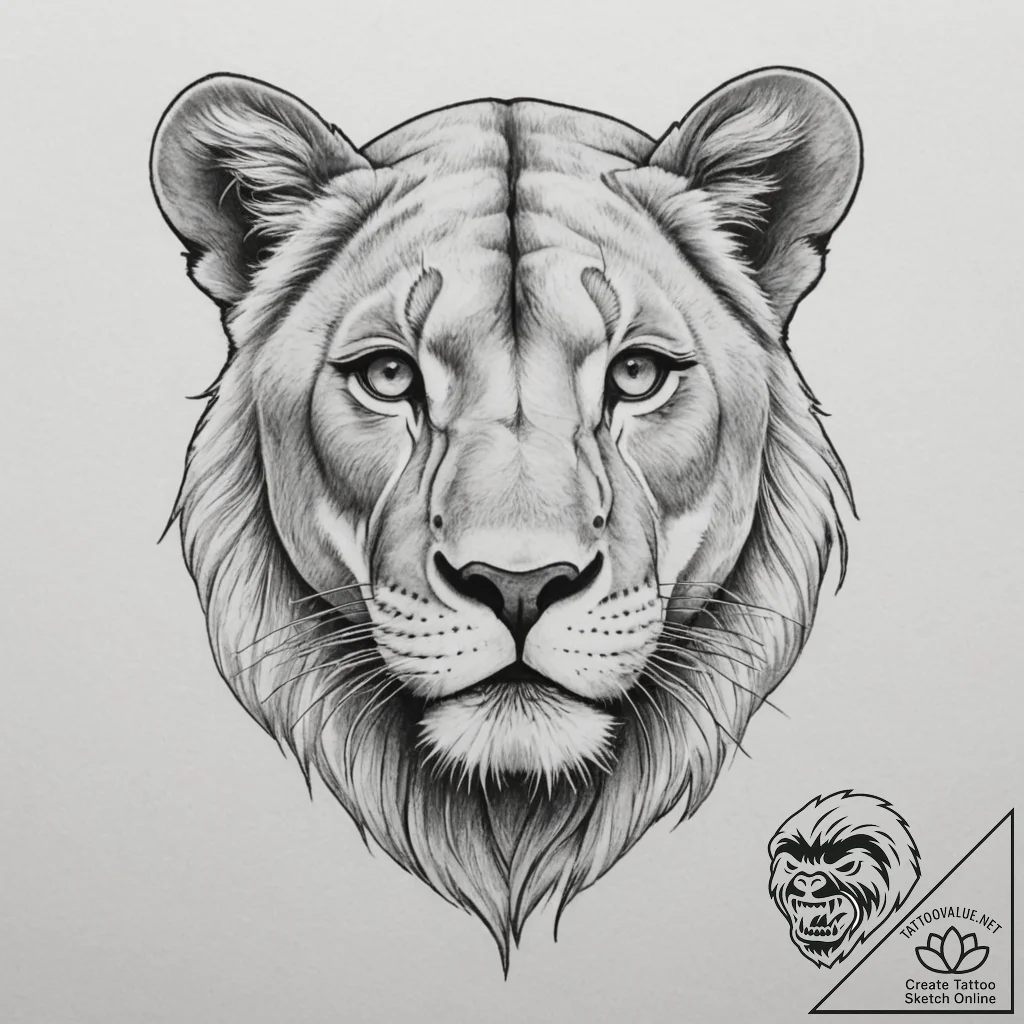 Lioness, tattoo line art, fine lines, delicat... - tattoo sketch (№1754878441_0, 11.08.2025 02:14) — tattoovalue.net