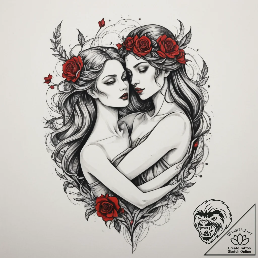 Hades and persephone's embrace, tattoo drawin... - tattoo sketch (№1754878838_0, 11.08.2025 02:20) — tattoovalue.net