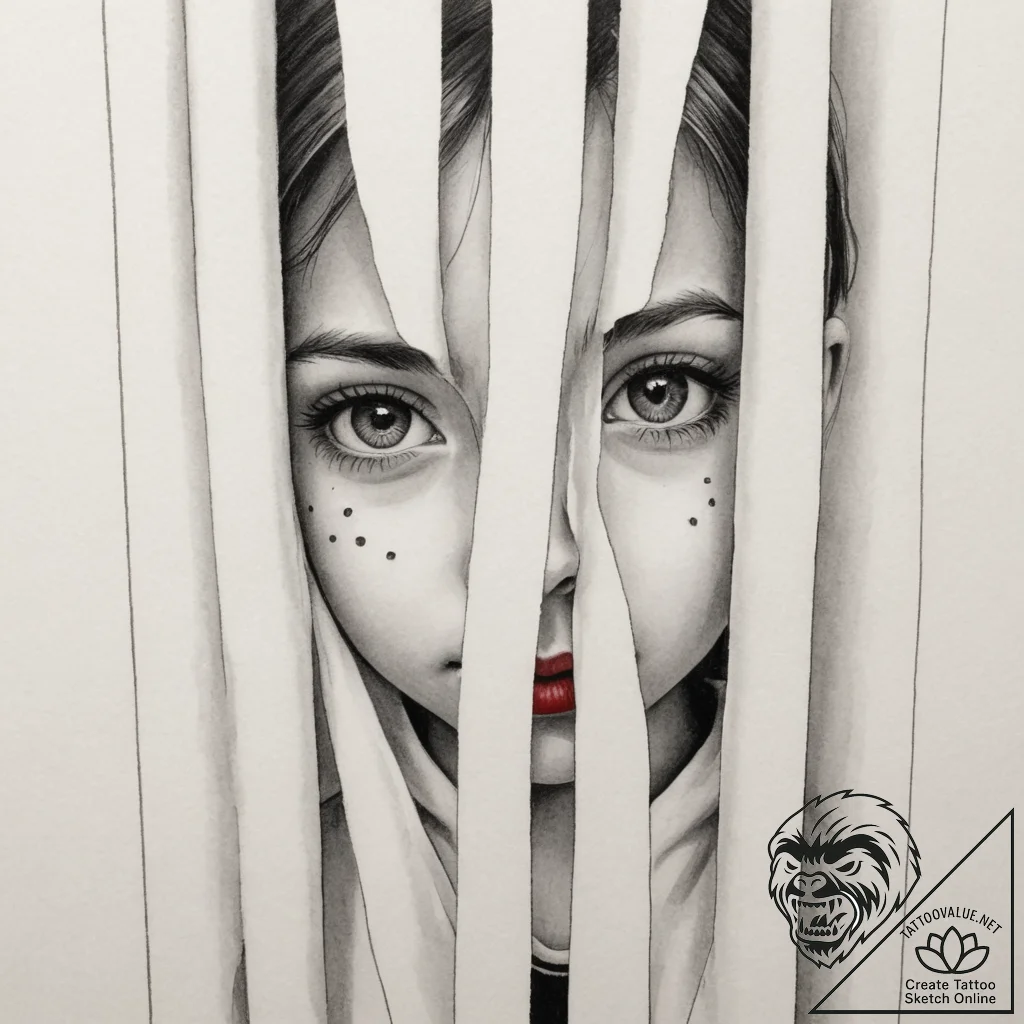 A close-up of a child's face peeking from beh... - tattoo sketch (№1754879824_0, 11.08.2025 02:37) — tattoovalue.net