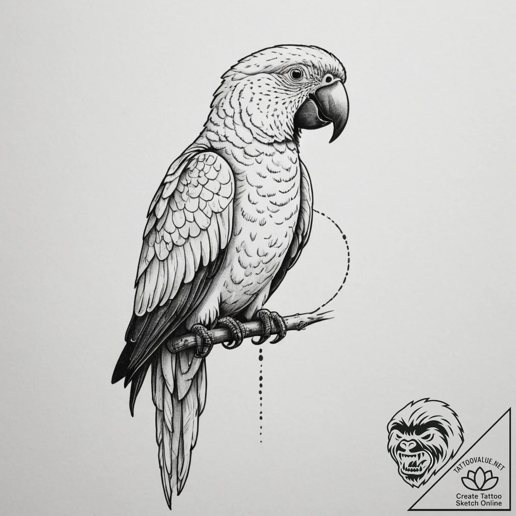 Parrot, tattoo line art, clean lines, crisp o... - tattoo sketch (№1754880023_0, 11.08.2025 02:40) — tattoovalue.net