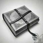A detailed shot of an old, leather-bound book… – tattoo sketch (№1754883196_0, 11.08.2025 03:33) — tattoovalue.net