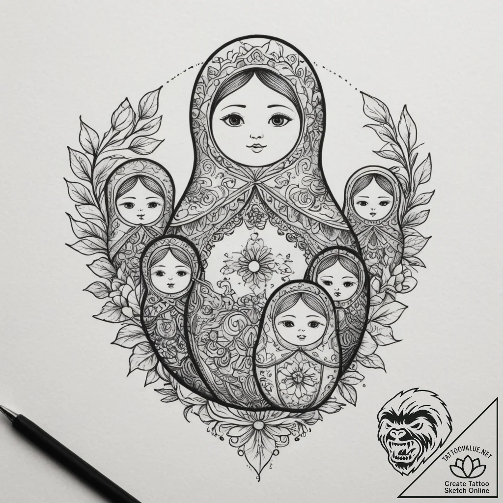 Tattoo design a set of russian dolls, represe... - tattoo sketch (№1754883392_0, 11.08.2025 03:36) — tattoovalue.net
