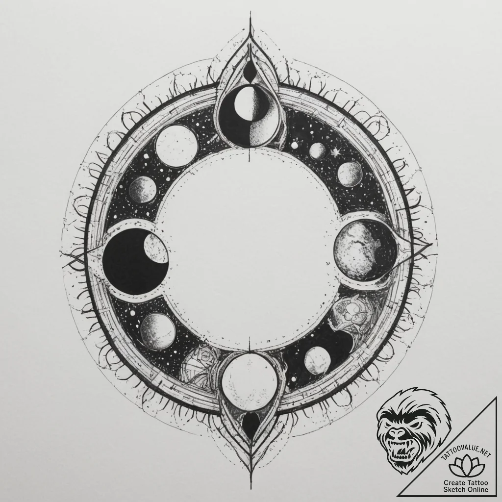 Tattoo design a moon phases sequence, with on... - tattoo sketch (№1754884584_0, 11.08.2025 03:56) — tattoovalue.net