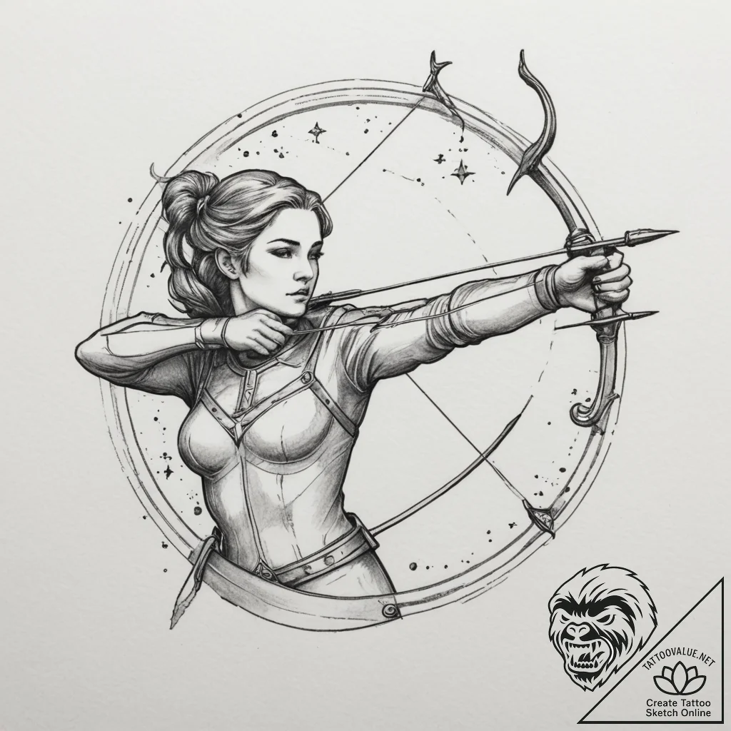 Tattoo sketch a sagittarius archer aiming at... - tattoo sketch (№1754884982_0, 11.08.2025 04:03) — tattoovalue.net