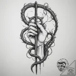 Tattoo sketch: a hand holding a scythe or a s… – tattoo sketch (№1754885180_0, 11.08.2025 04:06) — tattoovalue.net