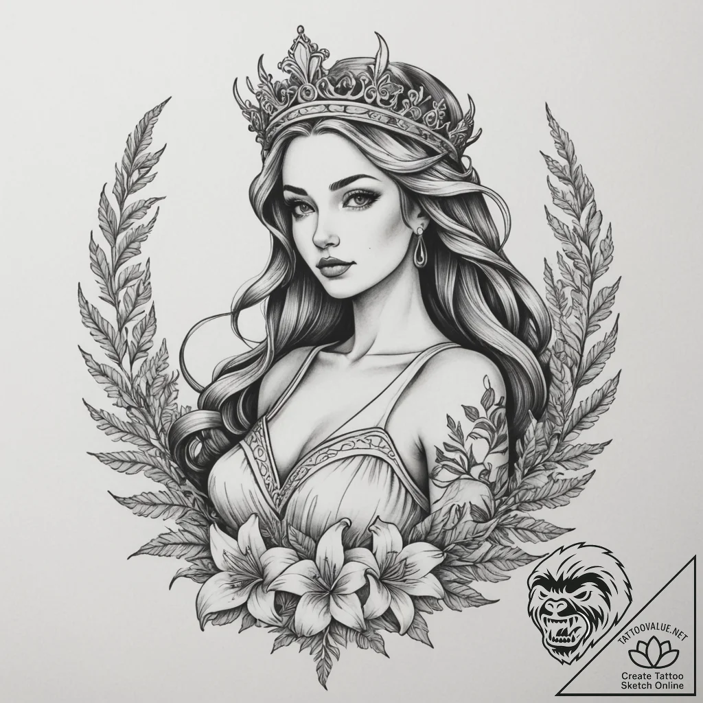 Tattoo design a virgo maiden with a crown of... - tattoo sketch (№1754885377_0, 11.08.2025 04:09) — tattoovalue.net