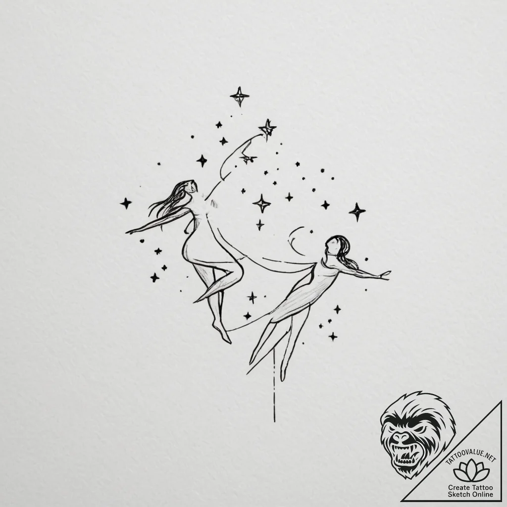 Tattoo design a dreamlike scene of two figure... - tattoo sketch (№1754886369_0, 11.08.2025 04:26) — tattoovalue.net