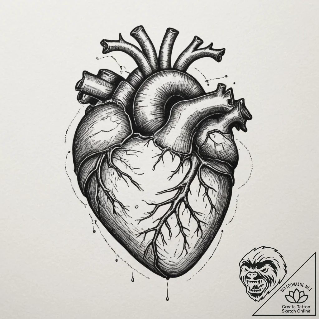 Anatomical heart made of crystal, tattoo draw... - tattoo sketch (№1754886566_0, 11.08.2025 04:29) — tattoovalue.net