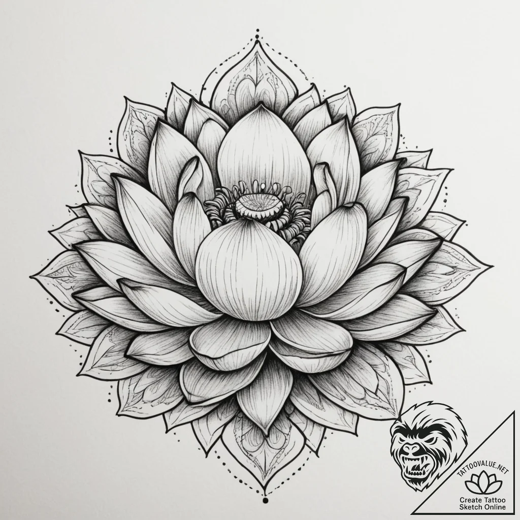 Tattoo sketch a blooming lotus flower with su... - tattoo sketch (№1754887161_0, 11.08.2025 04:39) — tattoovalue.net