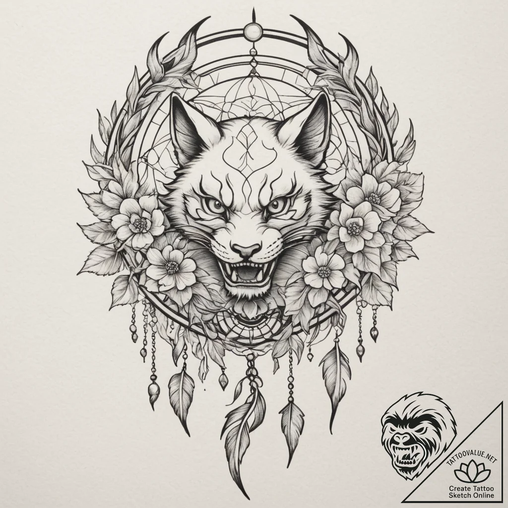 Tattoo design: a dreamcatcher design with a l... - tattoo sketch (№1754887957_0, 11.08.2025 04:52) — tattoovalue.net