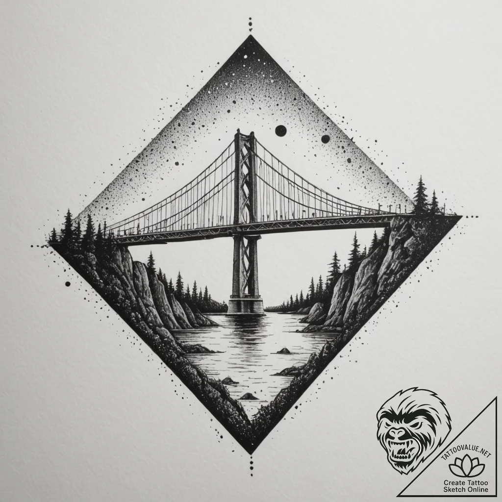 Tattoo design a sturdy bridge, symbolizing ov... - tattoo sketch (№1754889944_0, 11.08.2025 05:25) — tattoovalue.net