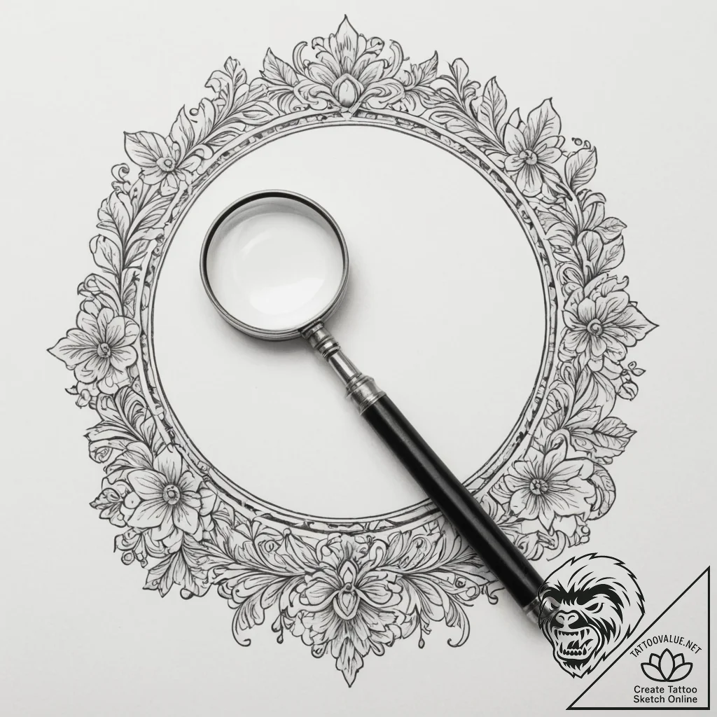 A magnifying glass focusing on a tiny detail,... - tattoo sketch (№1754891534_0, 11.08.2025 05:52) — tattoovalue.net