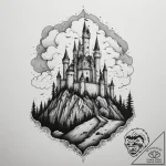 Tattoo design a shadowy castle on a hill unde… – tattoo sketch (№1754891732_0, 11.08.2025 05:55) — tattoovalue.net