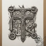 A mechanic’s garage, with tools neatly organi… – tattoo sketch (№1754892130_0, 11.08.2025 06:02) — tattoovalue.net