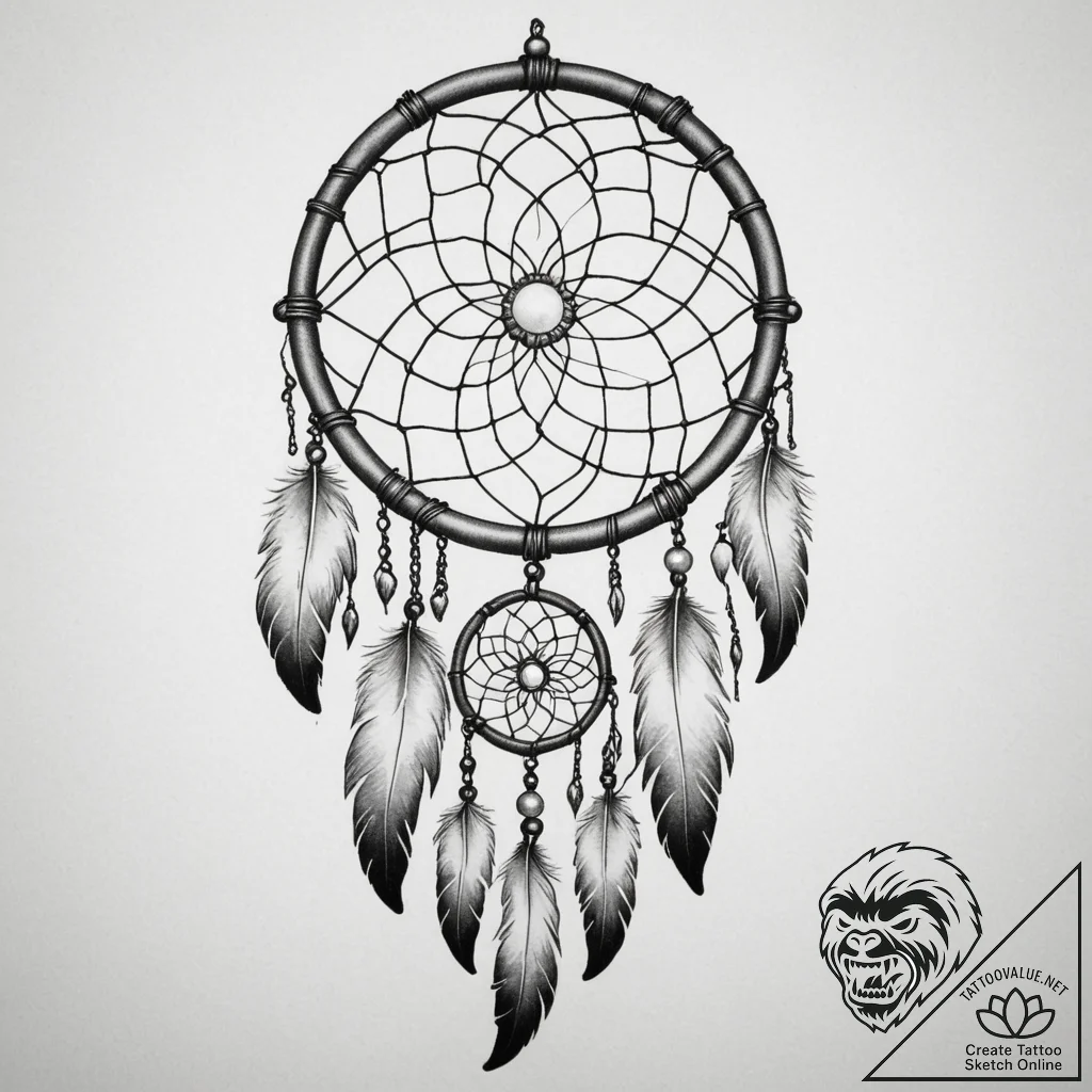Tattoo design a dreamcatcher with shadowy fea... - tattoo sketch (№1754892525_0, 11.08.2025 06:08) — tattoovalue.net