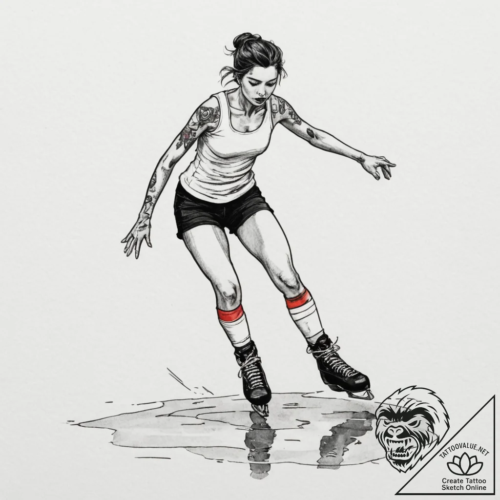 A solitary figure practicing ice skating on a... - tattoo sketch (№1754893119_0, 11.08.2025 06:18) — tattoovalue.net