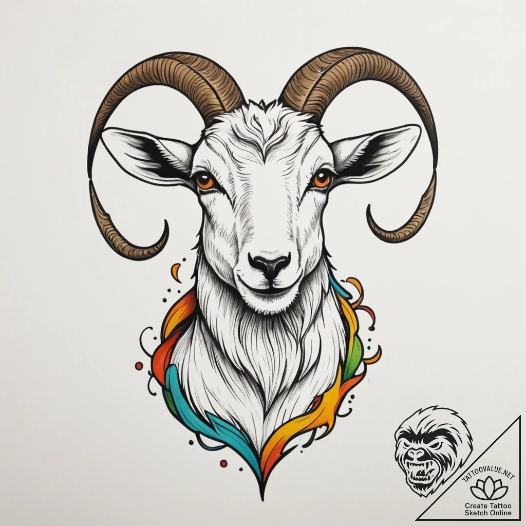 Goat, tattoo drawing outline, new school tatt... - tattoo sketch (№1754894310_0, 11.08.2025 06:38) — tattoovalue.net