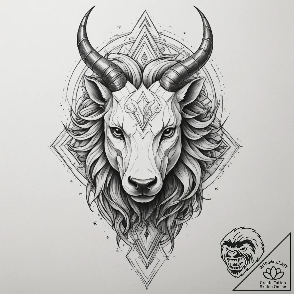 Tattoo design a zodiac animal's head emerging... - tattoo sketch (№1754895898_0, 11.08.2025 07:04) — tattoovalue.net