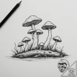 Bioluminescent mushrooms on a log, artistic t… – tattoo sketch (№1754896490_0, 11.08.2025 07:14) — tattoovalue.net