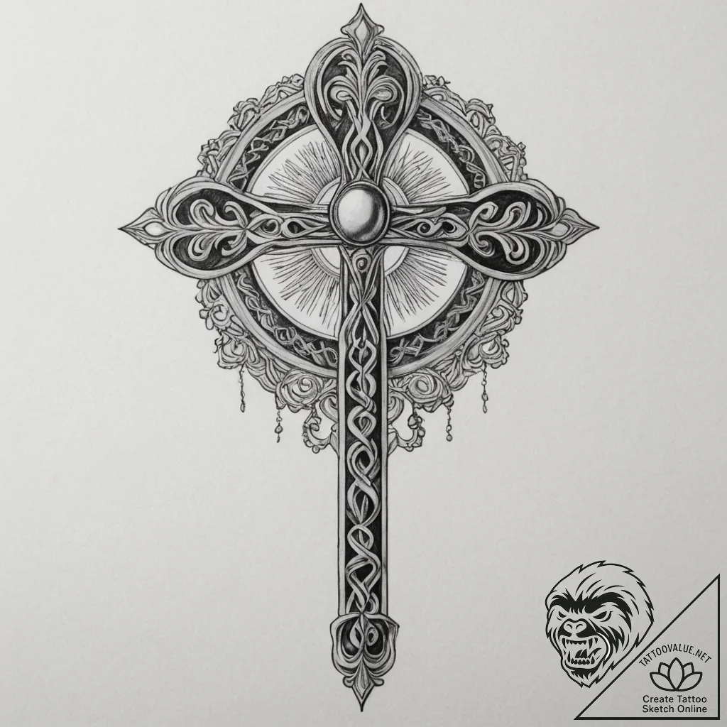 Tattoo design a 'key of life' (ankh) split be... - tattoo sketch (№1754897283_0, 11.08.2025 07:28) — tattoovalue.net