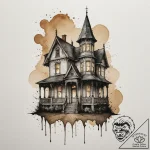 A haunted house silhouette, tattoo flash shee… – tattoo sketch (№1754897679_0, 11.08.2025 07:34) — tattoovalue.net