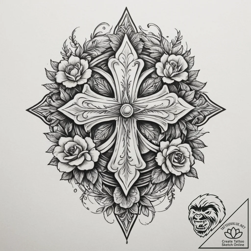 Tattoo design a floral arrangement forming th... - tattoo sketch (№1754897877_0, 11.08.2025 07:37) — tattoovalue.net