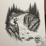 A person repelling down a waterfall., concept… – tattoo sketch (№1754899266_0, 11.08.2025 08:01) — tattoovalue.net