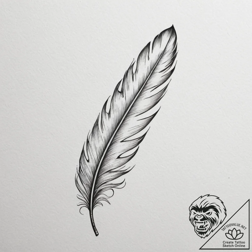 Tattoo design a single, flowing feather with... - tattoo sketch (№1754900856_0, 11.08.2025 08:27) — tattoovalue.net