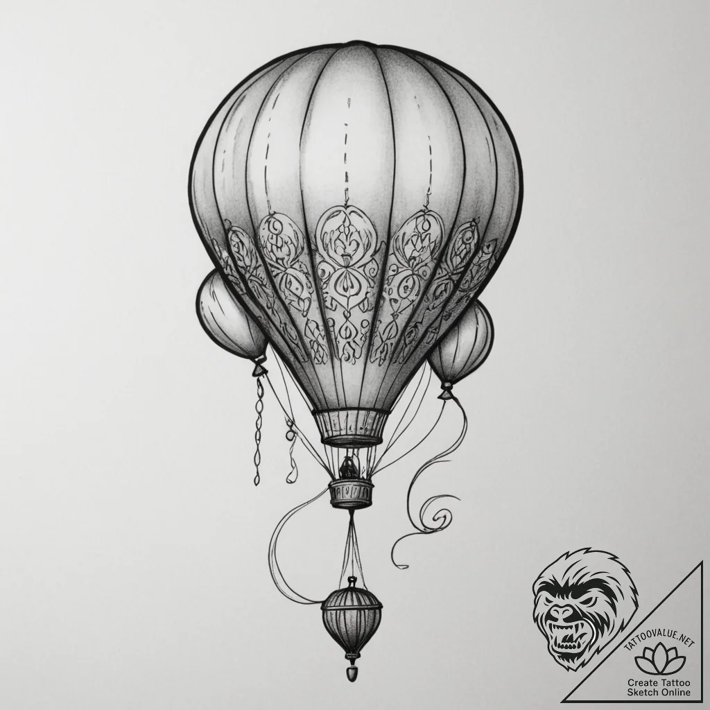 Tattoo sketch a balloon floating with a small... - tattoo sketch (№1754901453_0, 11.08.2025 08:37) — tattoovalue.net