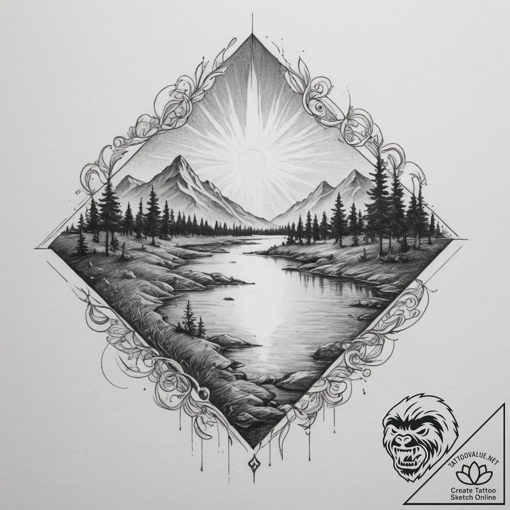 Tattoo design a flowing river of light connec... - tattoo sketch (№1754903038_0, 11.08.2025 09:03) — tattoovalue.net