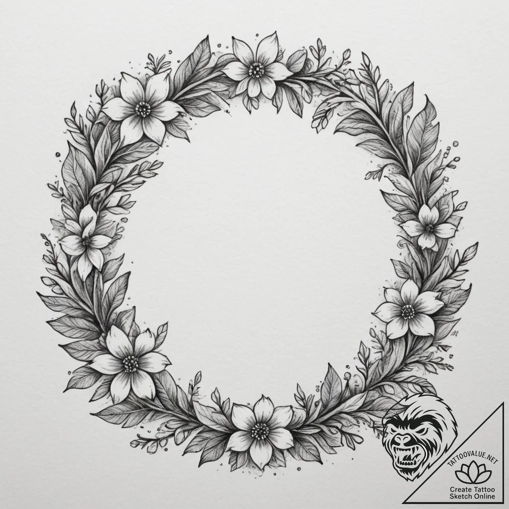 Tattoo design a floral wreath enclosing a per... - tattoo sketch (№1754905815_0, 11.08.2025 09:50) — tattoovalue.net