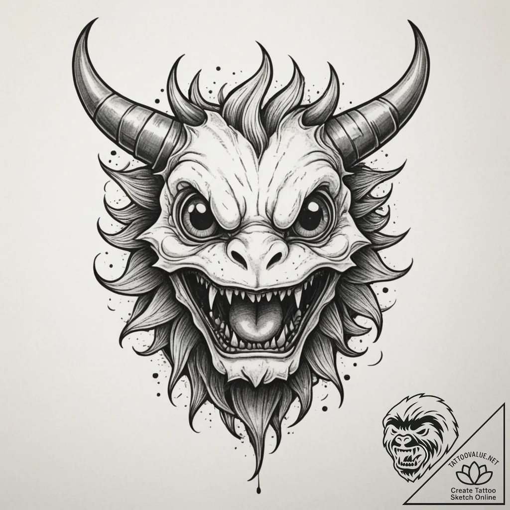 Tattoo design a tiny, playful monster or crea... - tattoo sketch (№1754906212_0, 11.08.2025 09:56) — tattoovalue.net
