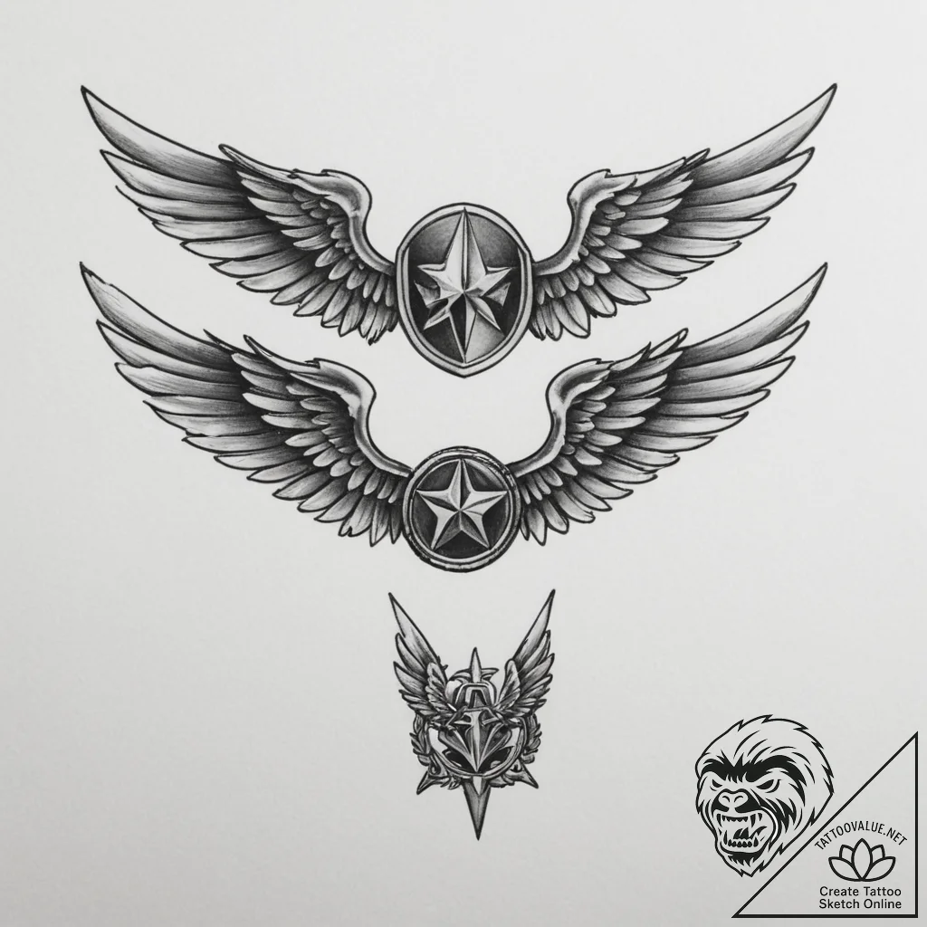 Tattoo design a pair of military aviator wing... - tattoo sketch (№1754906609_0, 11.08.2025 10:03) — tattoovalue.net