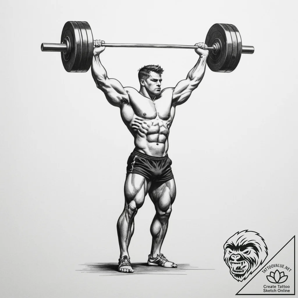 Tattoo sketch a powerful weightlifter's silho... - tattoo sketch (№1754906806_0, 11.08.2025 10:06) — tattoovalue.net