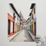 A narrow, colorful street in a mexican villag… – tattoo sketch (№1754907795_0, 11.08.2025 10:23) — tattoovalue.net