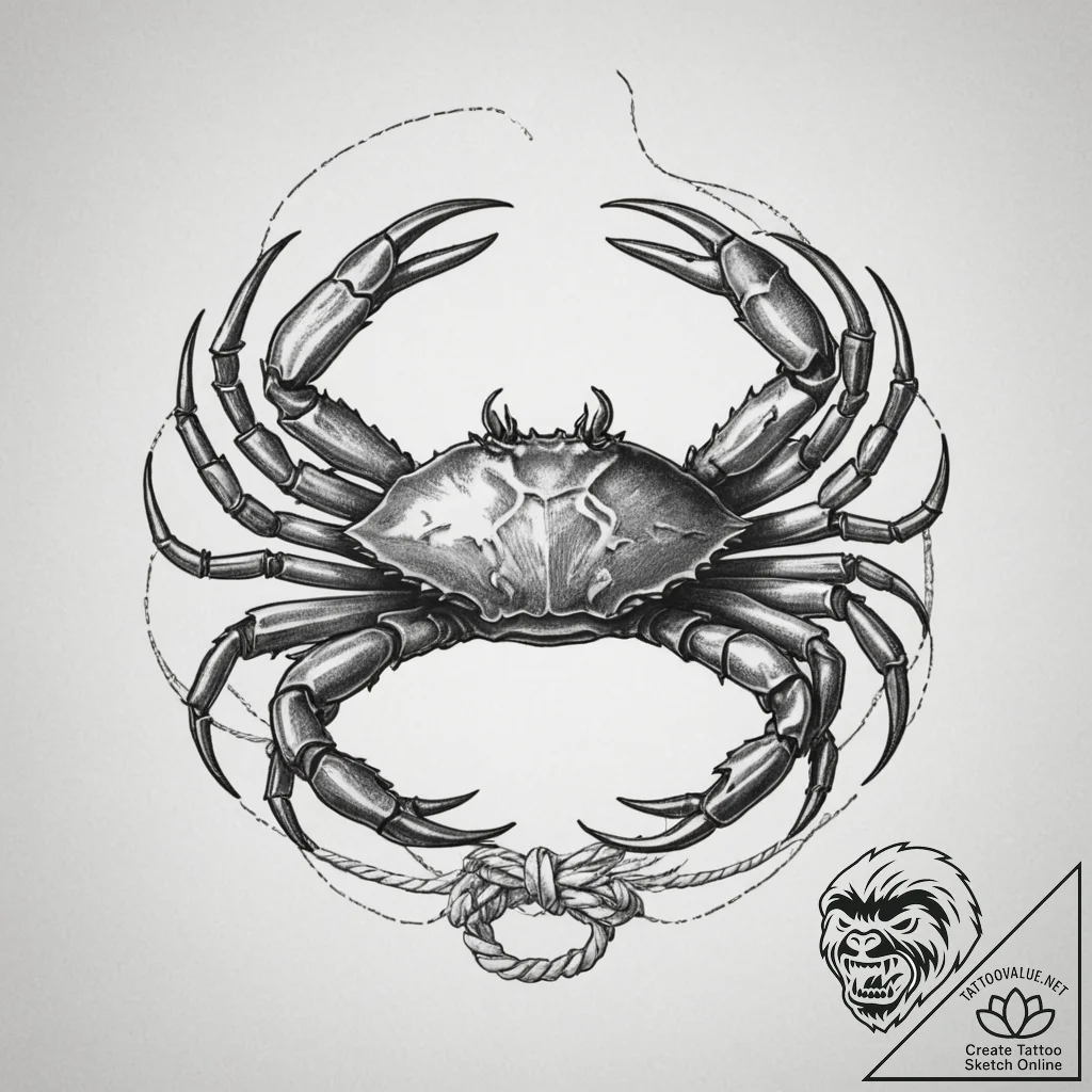 Tattoo design a detailed cancer crab, with sa... - tattoo sketch (№1754909175_0, 11.08.2025 10:46) — tattoovalue.net