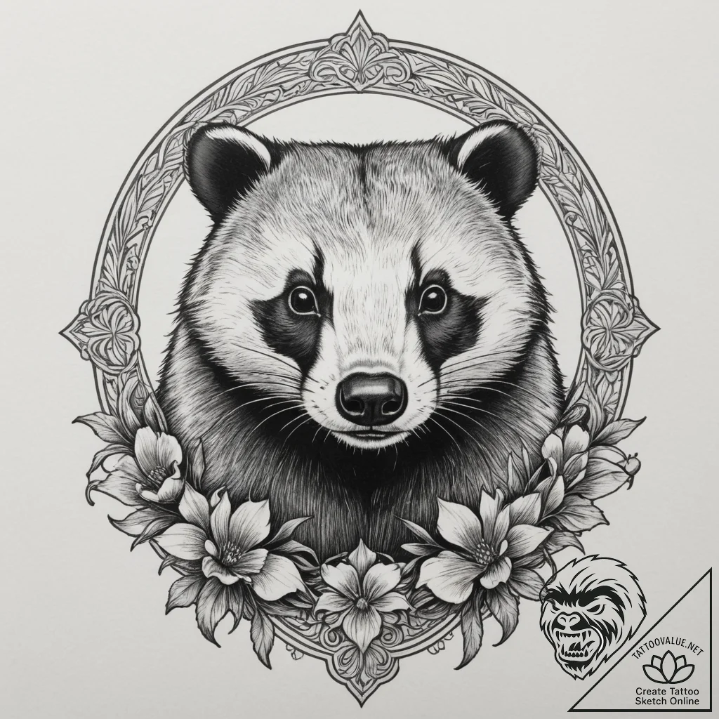 Badger, tattoo drawing outline, black and whi... - tattoo sketch (№1754909969_0, 11.08.2025 10:59) — tattoovalue.net