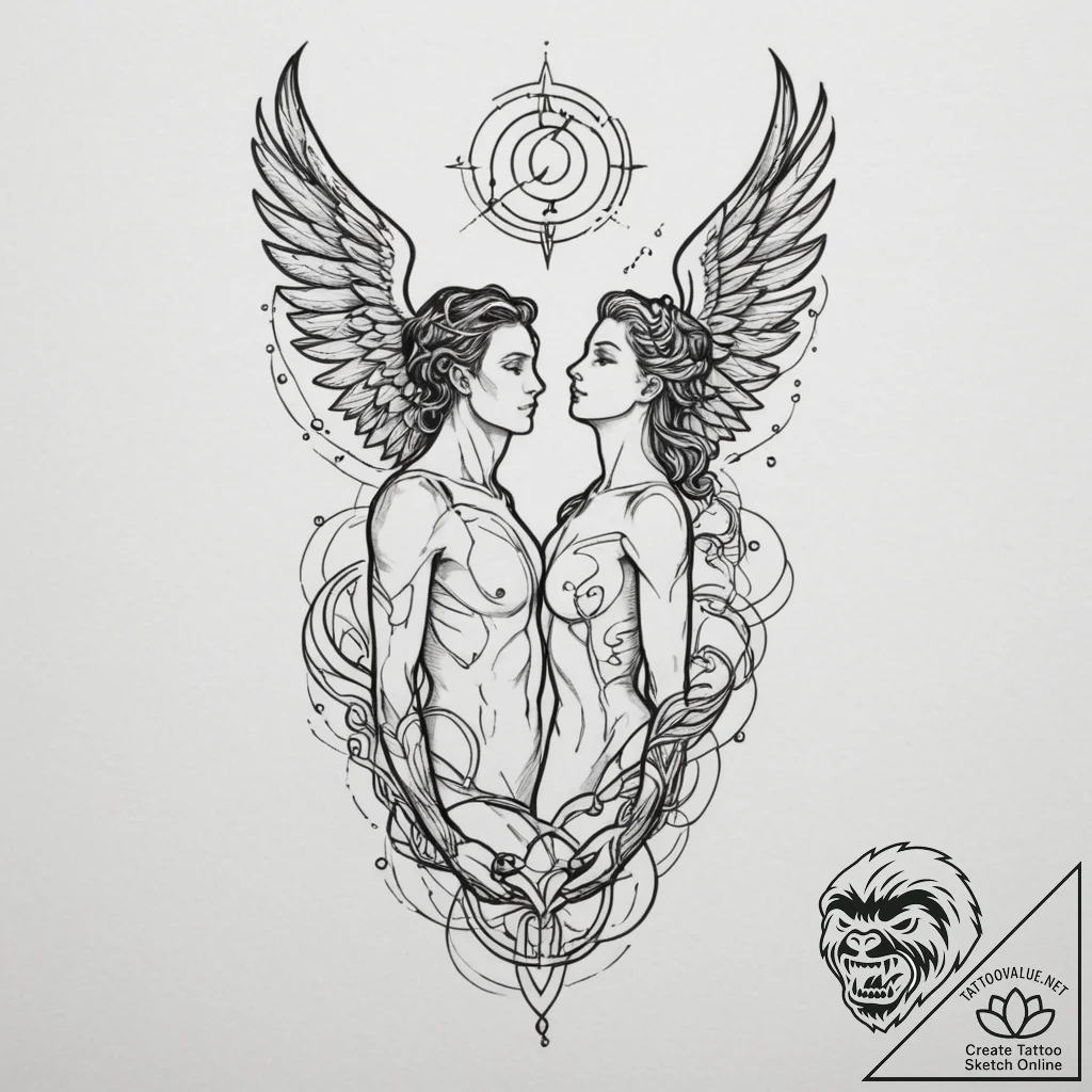 Tattoo sketch gemini twins, one with mercury'... - tattoo sketch (№1754910362_0, 11.08.2025 11:06) — tattoovalue.net