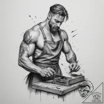 A detailed portrait of a blacksmith at work,… – tattoo sketch (№1754910758_0, 11.08.2025 11:12) — tattoovalue.net