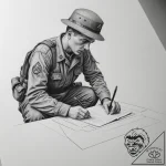 A world war ii soldier writing a letter home… – tattoo sketch (№1754911552_0, 11.08.2025 11:25) — tattoovalue.net